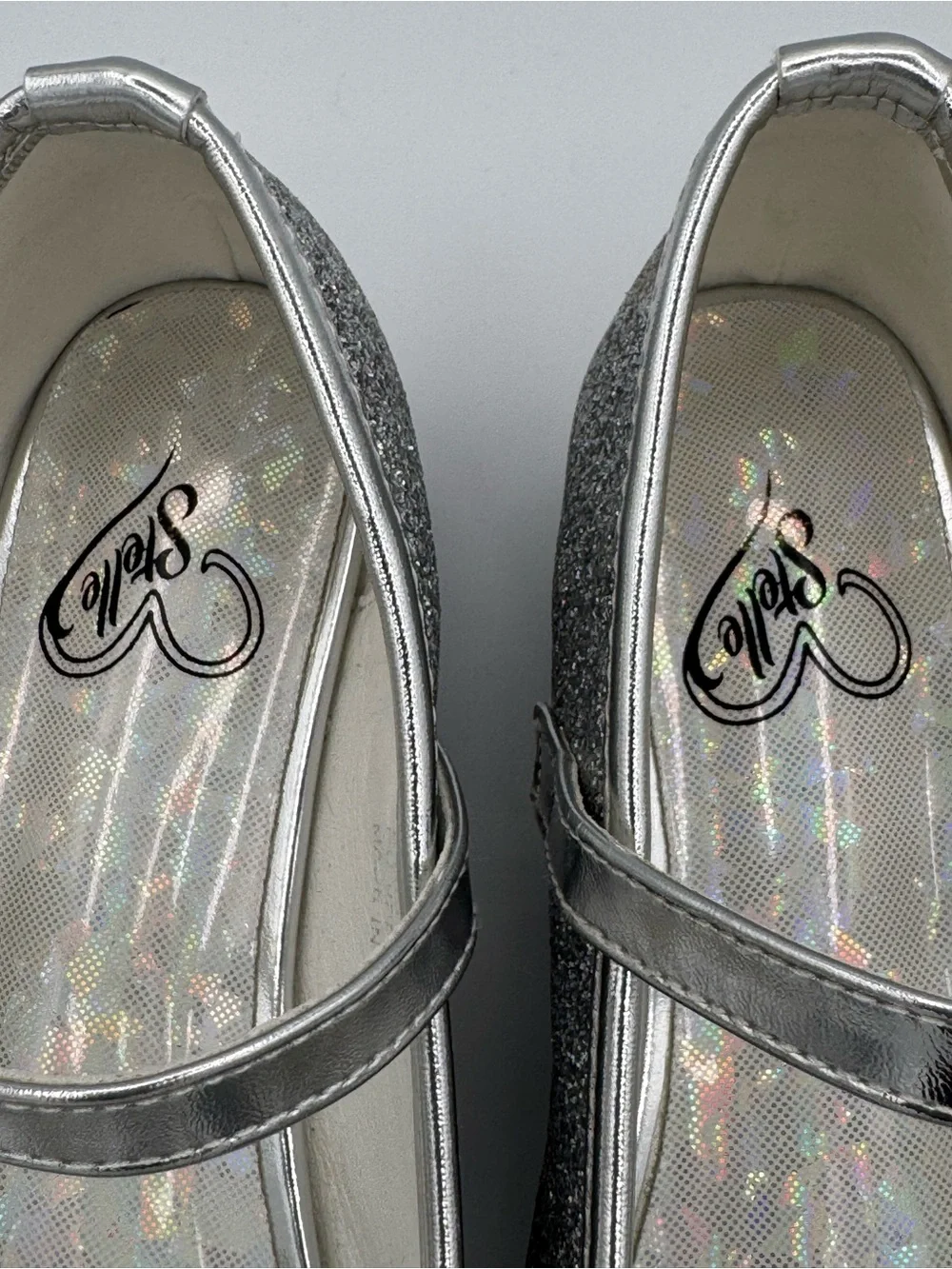 Stelle Mary Jane Silver Glitter Shoes with Prominent Bow